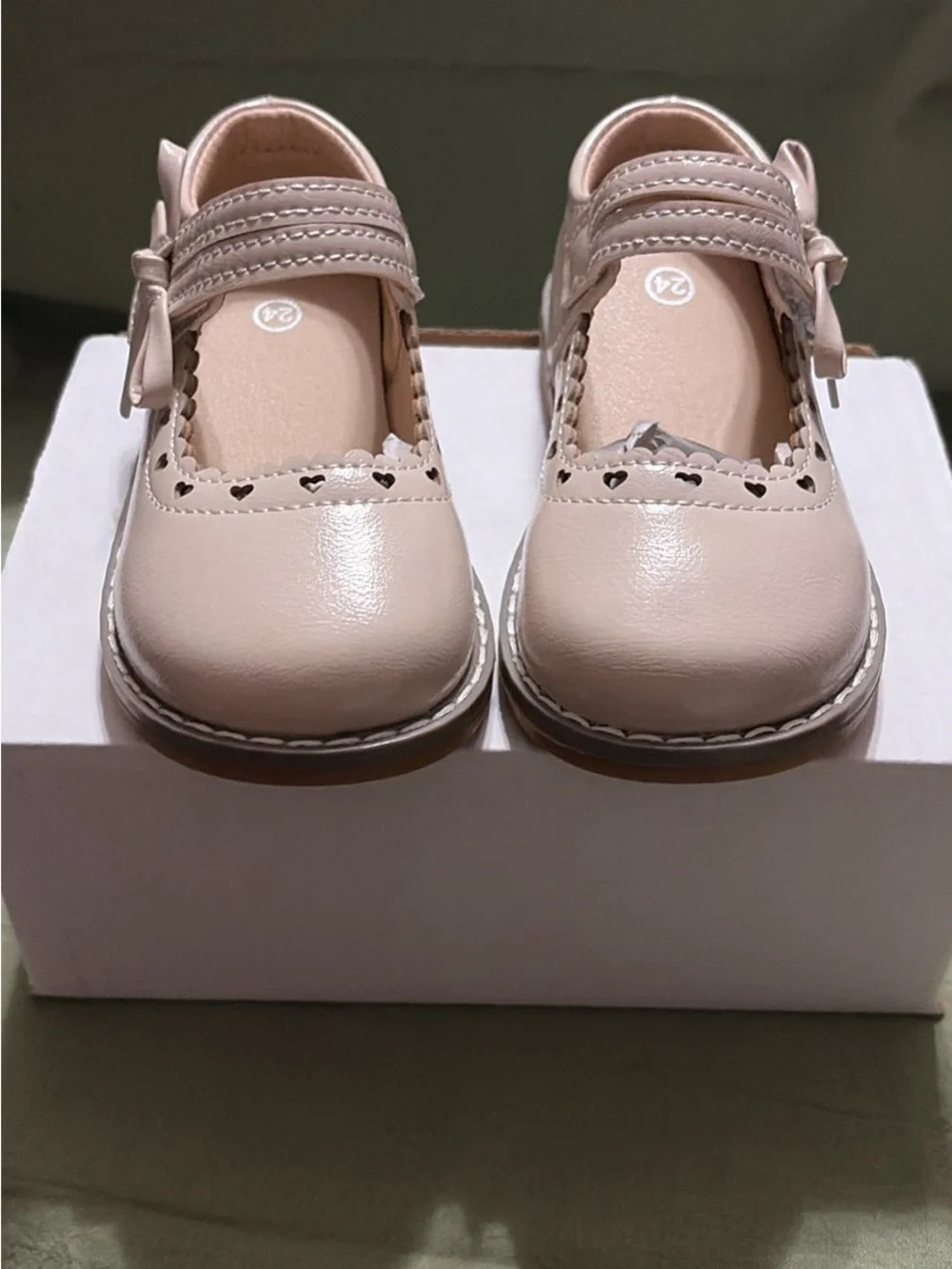 Girls Cream Mary Jane Shoes with Heart Cutouts